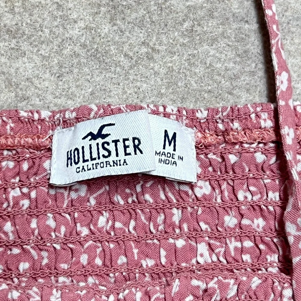 Hollister Pink Floral Smocked Crop Top Womens Medium Cami Ruffle Hem Boho EUC - Picture 2 of 7